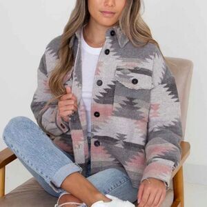 Moon Ryder Western Aztec Print Shacket Distressed Size Medium